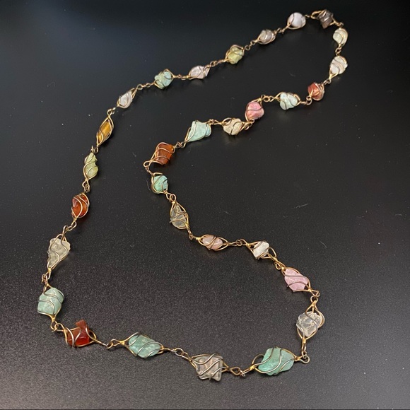 Jewelry - Sterling Silver Wrapped Natural Healing Gemstones Necklace, handmade